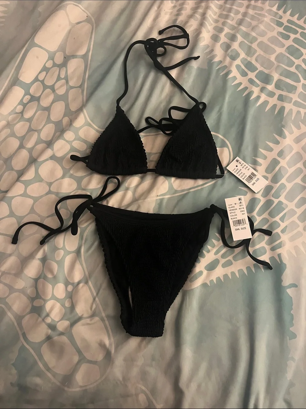 PacSun Black Textured Tie-Side Triangle Bikini
